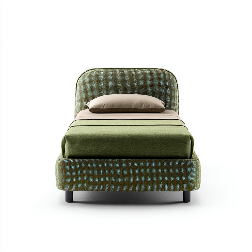Cama individual tapizada 200x100x105 cm - verde - diseño moderno con cabecero redondeado para dormitorio-Zamiiacorner