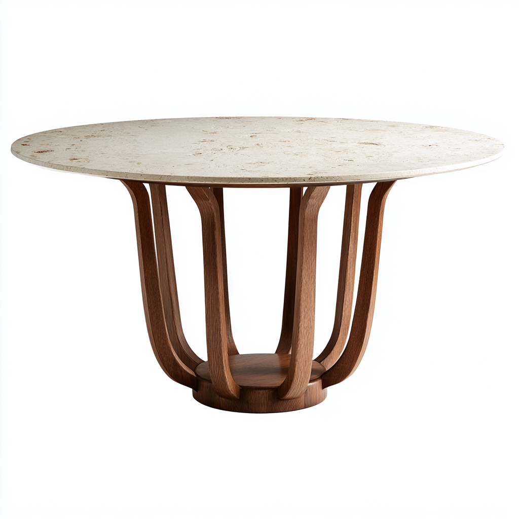 Mesa de comedor de madera y travertino 130x130x76 cm beige - nogal diseño moderno apta para comedor-Zamiiacorner