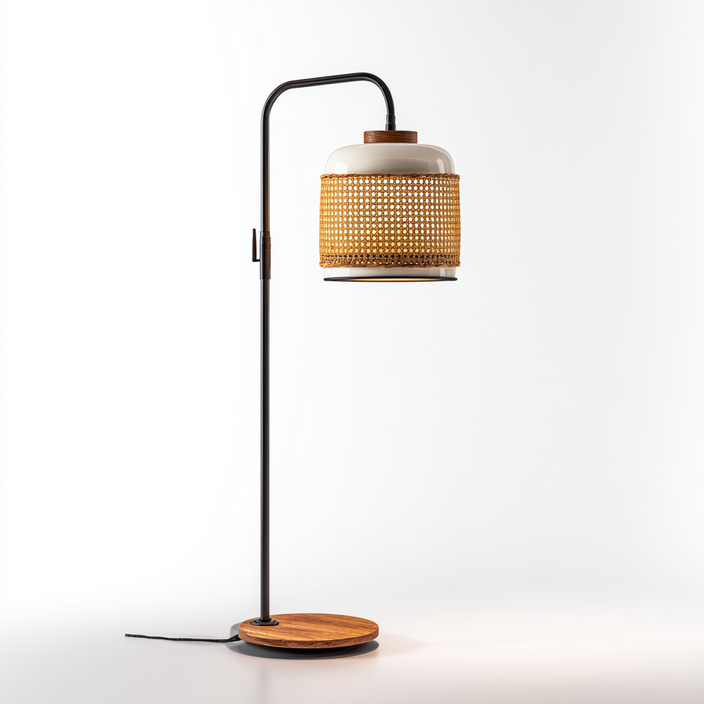 Lámpara de pie metal - mimbre 150x28 cm - natural - negro - para salón - dormitorio - diseño moderno-Zamiiacorner