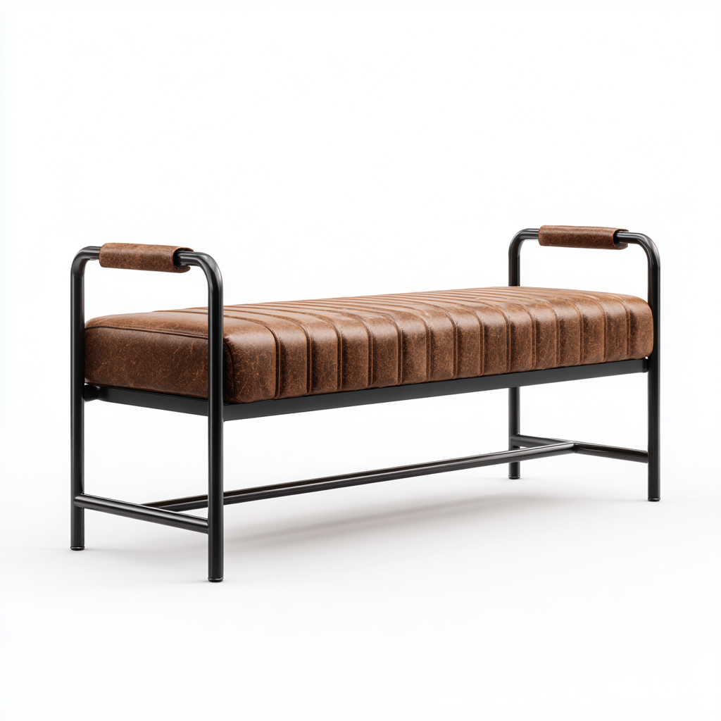 Banco de dormitorio tapizado 115x38x50 cm - marrón - negro - diseño industrial - apta para dormitorio-Zamiiacorner