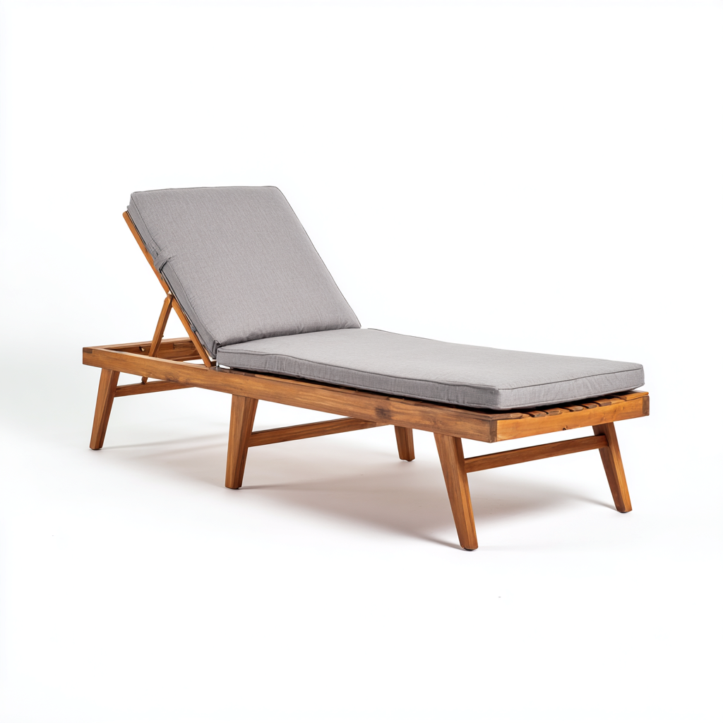 Tumbona de jardín madera de teca 197x64x33 cm gris uso exterior - diseño moderno-Zamiiacorner