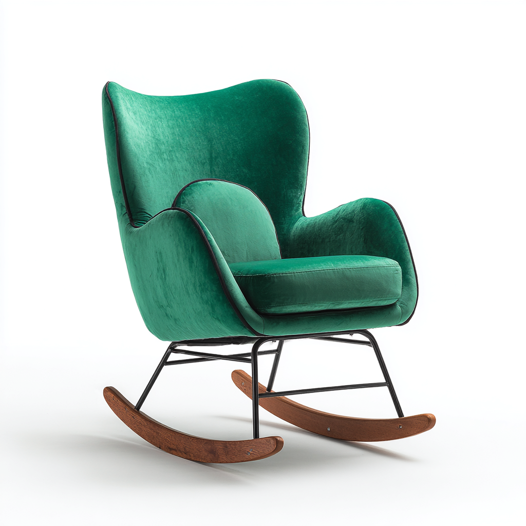 Mecedora tapizada de terciopelo 78x70x98 cm - verde - diseño moderno con base mecedora apta para salón-Zamiiacorner