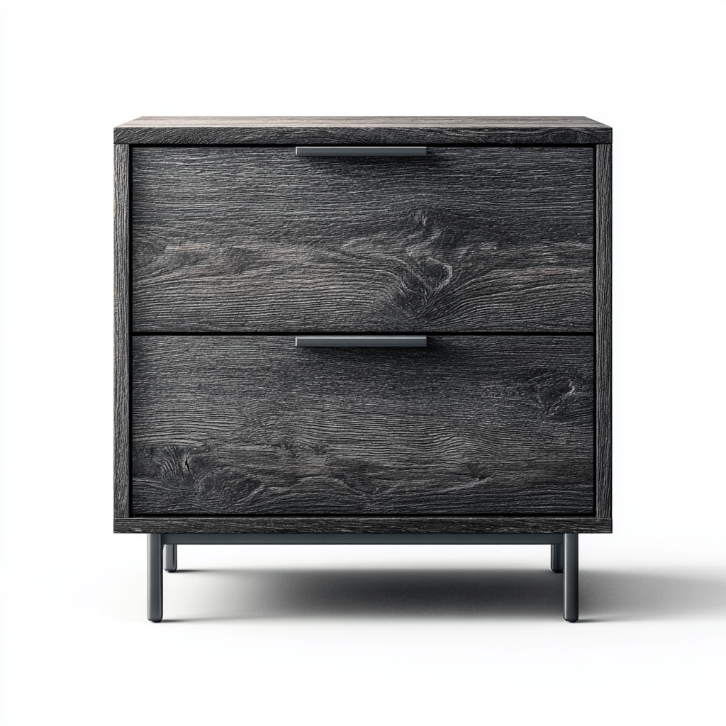Mesita de noche de madera 48x40x55 cm - negro gris - apta para dormitorio - diseño moderno-Zamiiacorner