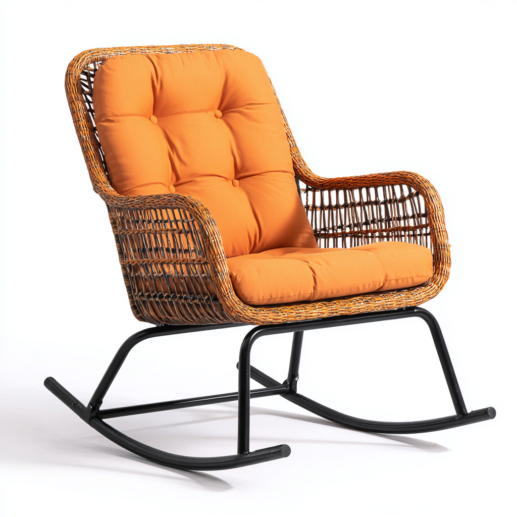 Mecedora ratán sintético cojín 94x76x97 cm - naranja - marrón - estilo contemporáneo para salón-Zamiiacorner