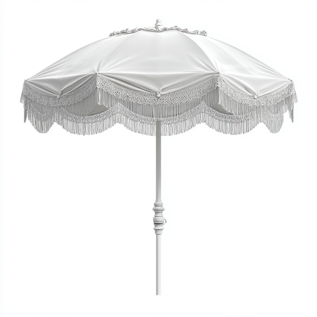 Sombrilla de jardín tejido 175x175x215 cm blanco con flecos apto para exterior diseño moderno-Zamiiacorner