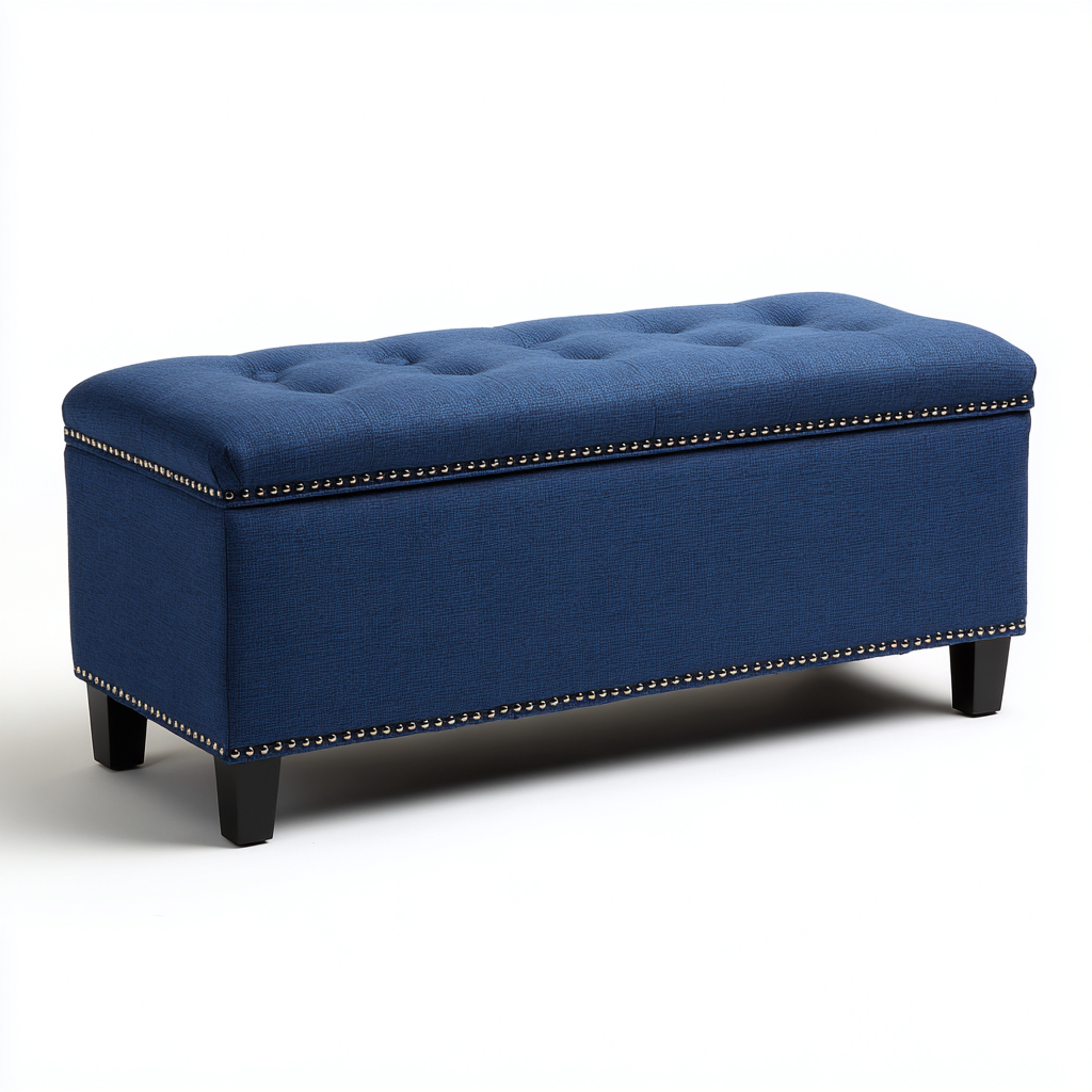 Banco de dormitorio tapizado con almacenamiento 102x38x48 cm - azul - negro - diseño funcional con tapa abatible - apta para dormitorio-Zamiiacorner