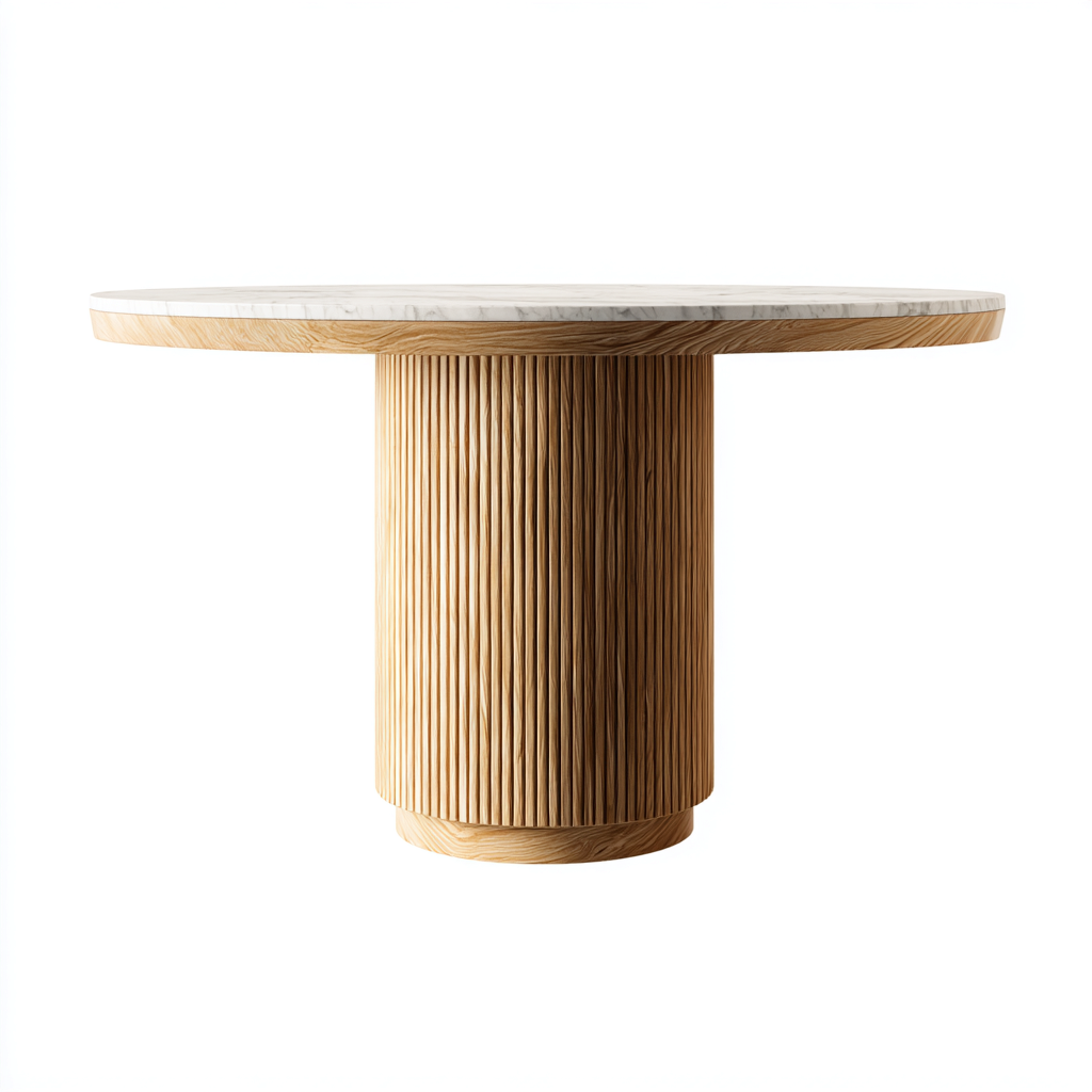 Mesa de comedor de madera y mármol 130x130x76 cm blanco - roble diseño moderno apta para comedor-Zamiiacorner
