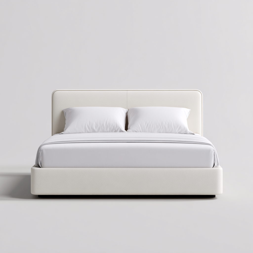 Cama matrimonial tapizada en piel auténtica 200x180x100 cm - blanco - diseño moderno - apta para dormitorio-Zamiiacorner