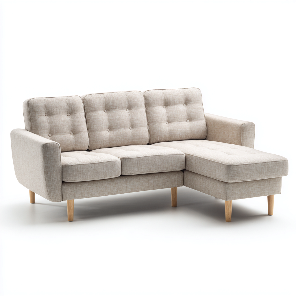 Sofá rinconero tela 248x155x86 cm crema clara para salón diseño moderno-Zamiiacorner