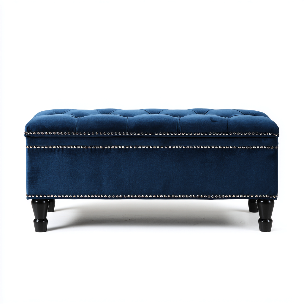 Banco de dormitorio tapizado con almacenamiento 102x40x47 cm - azul - negro - diseño clásico con tapa abatible - apta para dormitorio-Zamiiacorner