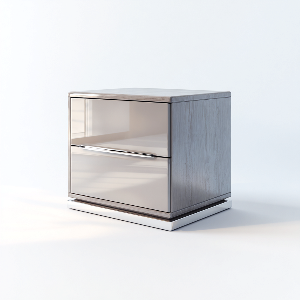 Mesita de noche de material sintético 50x40x52 cm - gris claro - apta para dormitorio - diseño moderno-Zamiiacorner
