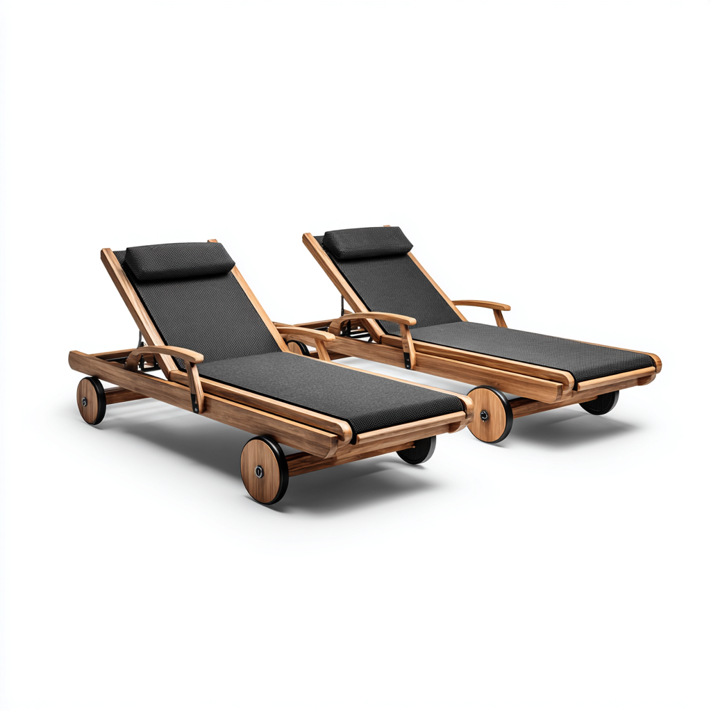 Tumbona de jardín madera y tela 197x68x105 cm - negro - madera natural - diseño con ruedas apto para exterior-Zamiiacorner