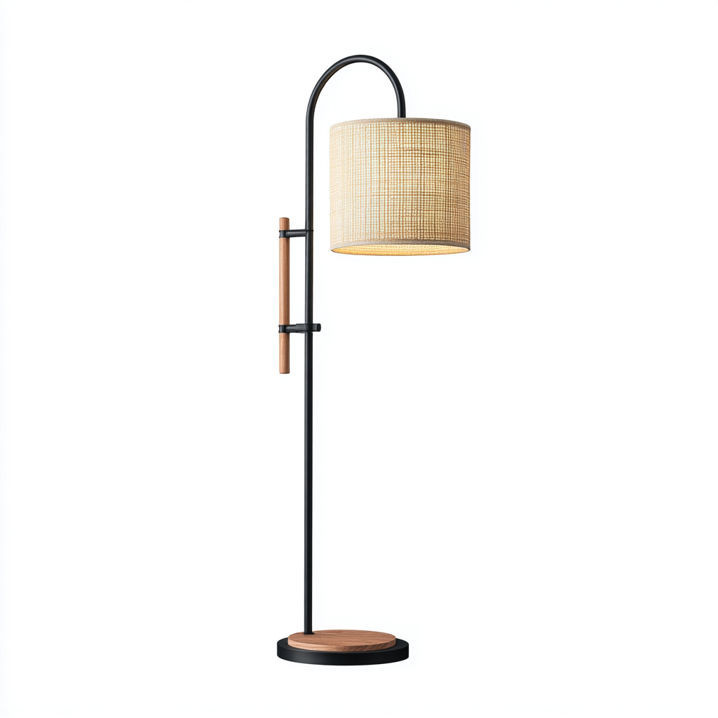 Lámpara de pie metal - madera 150x30 cm - beige - negro - para salón - dormitorio - diseño moderno-Zamiiacorner