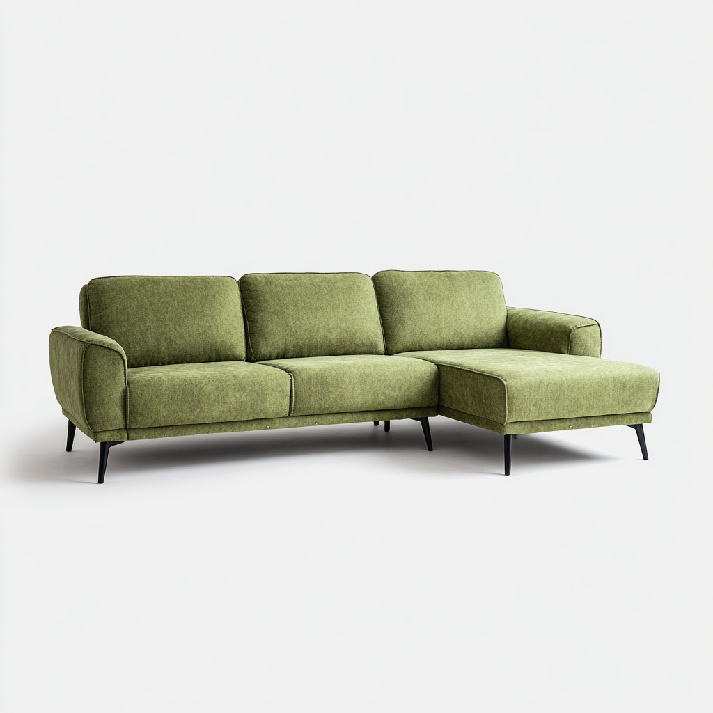 Sofá rinconero tela 258x160x85 cm verde para salón diseño moderno-Zamiiacorner