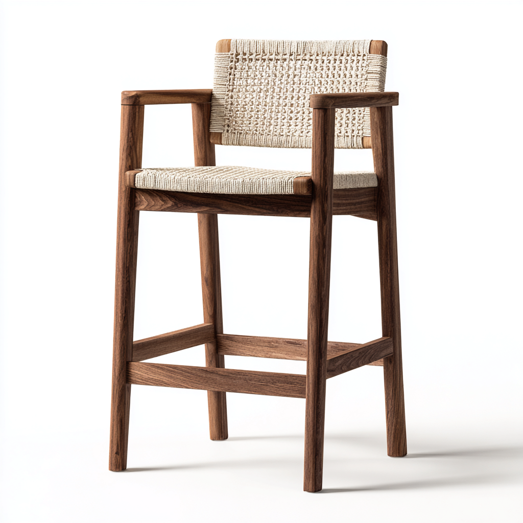 Taburete de bar madera y cuerda tejida 45x46x95 cm color beige - comedor estilo nórdico-Zamiiacorner