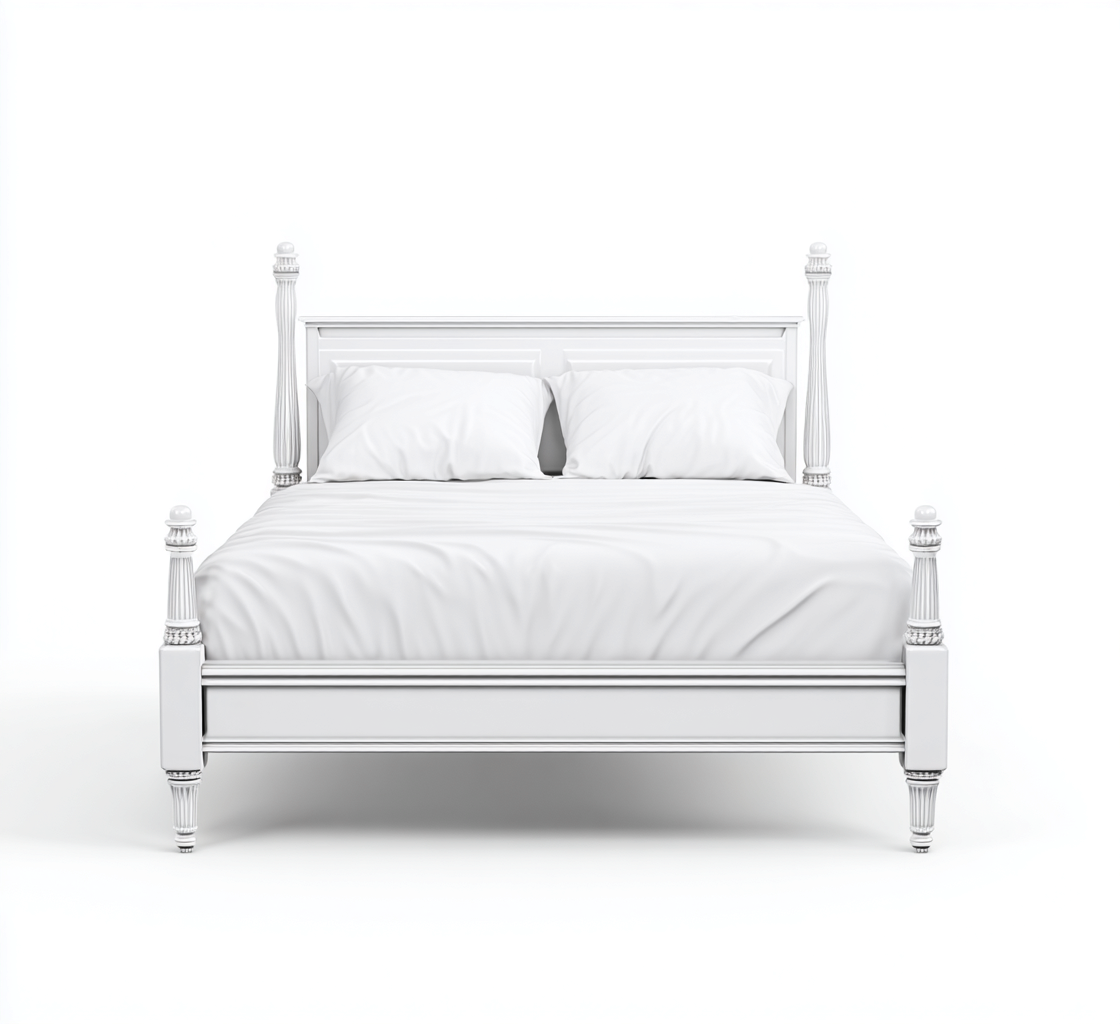 Cama matrimonial de madera tallada 200x180x130 cm - blanco - diseño clásico - apta para dormitorio-Zamiiacorner