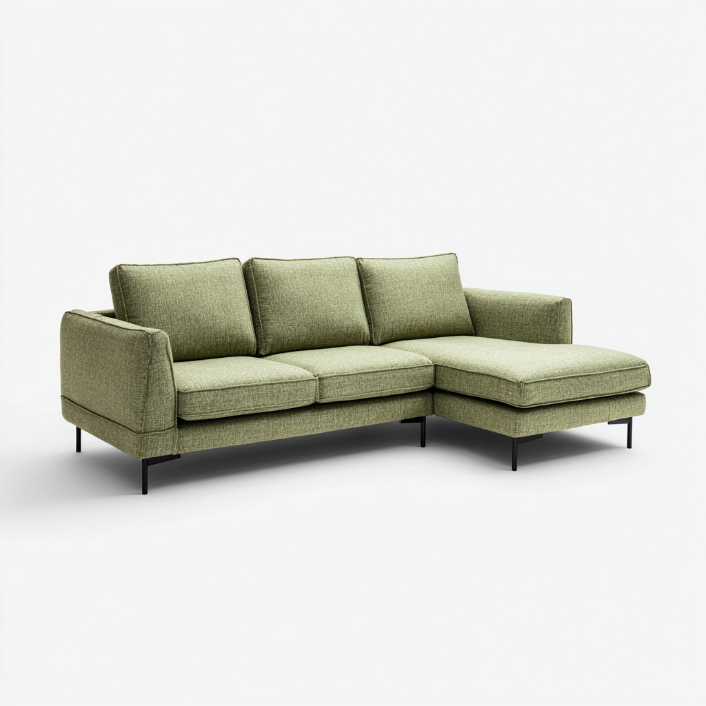 Sofá rinconero tela 260x160x86 cm verde claro para salón diseño moderno-Zamiiacorner