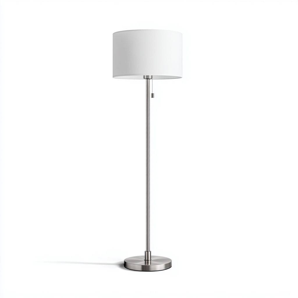 Lámpara de pie metal - tela 150x30 cm - plateado - blanco - para salón - dormitorio - diseño moderno-Zamiiacorner