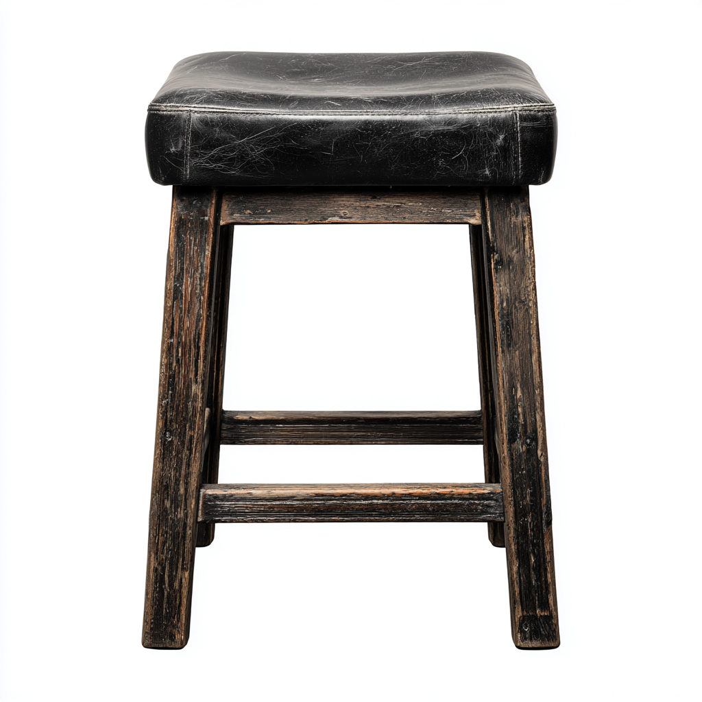 Taburete de bar madera envejecida 40x35x75 cm asiento negro efecto piel para comedor diseño industrial-Zamiiacorner