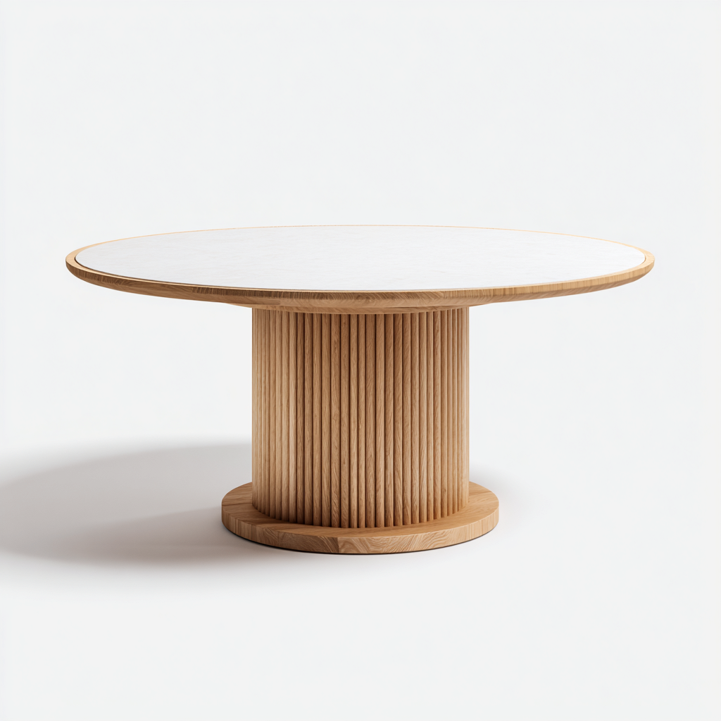 Mesa de comedor de madera y mármol 130x130x76 cm blanco - roble diseño moderno apta para comedor-Zamiiacorner