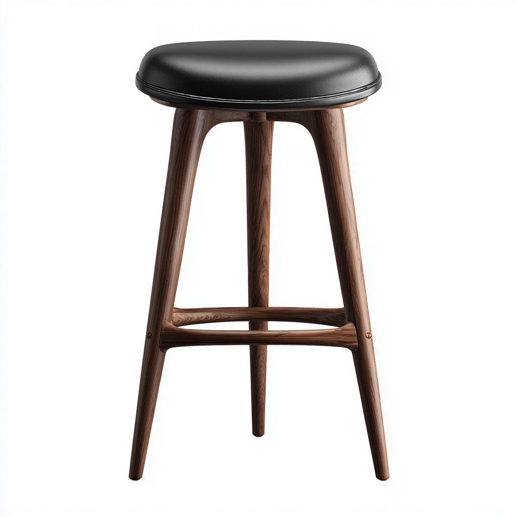 Taburete de bar madera oscura 39x39x82 cm asiento redondo negro efecto piel para comedor diseño industrial-Zamiiacorner