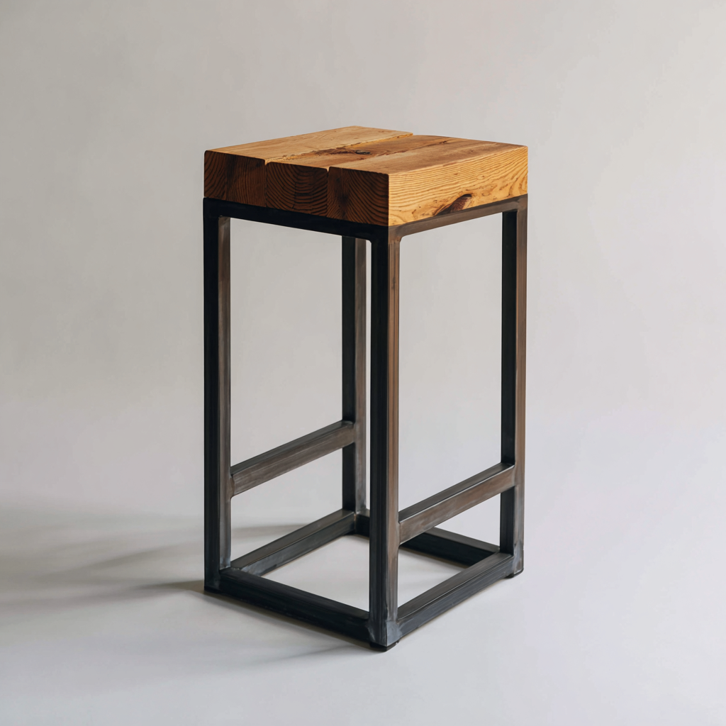 Taburete de bar metal y madera 32x32x75 cm color natural - gris para comedor estilo industrial-Zamiiacorner