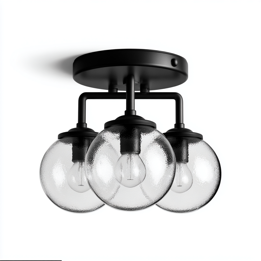 Lámpara de techo metal y vidrio 36x36x20 cm negro - transparente adecuada para sala diseño moderno-Zamiiacorner