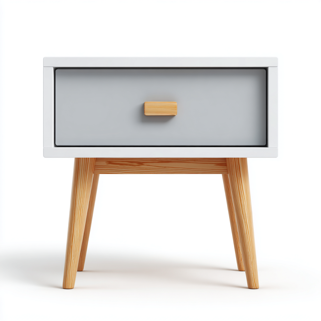 Mesita de noche de madera 45x35x55 cm - blanco - gris - apta para dormitorio - diseño moderno-Zamiiacorner