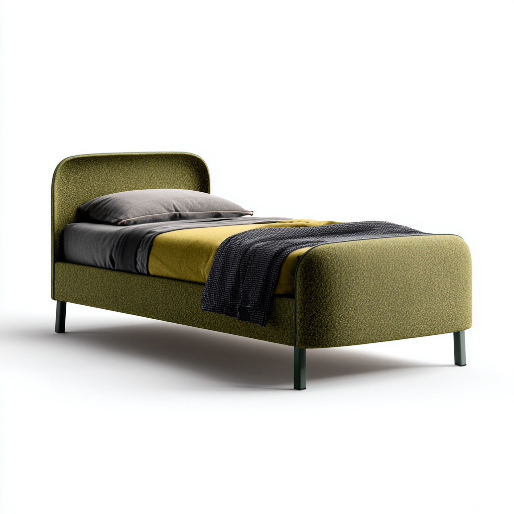 Cama individual tapizada 200x100x100 cm - verde oliva - diseño moderno con cabecero redondeado para dormitorio-Zamiiacorner
