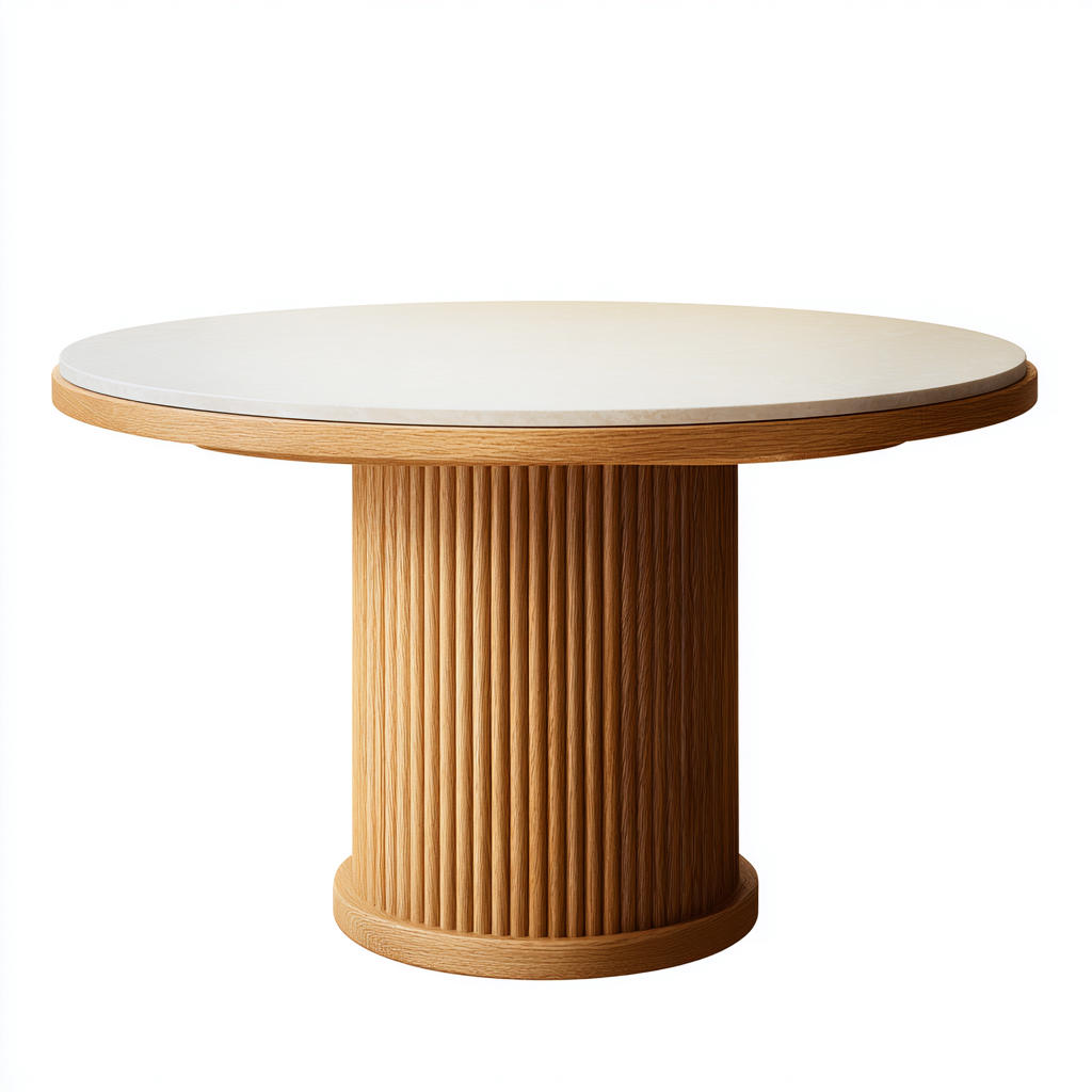 Mesa de comedor de madera y mármol 130x130x76 cm blanco - roble diseño moderno apta para comedor-Zamiiacorner