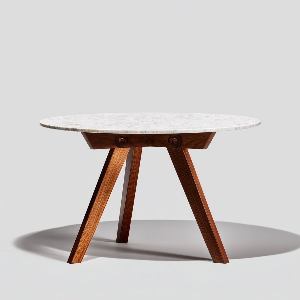Mesa de comedor de madera y mármol 130x130x76 cm blanco - nogal diseño moderno apta para comedor-Zamiiacorner