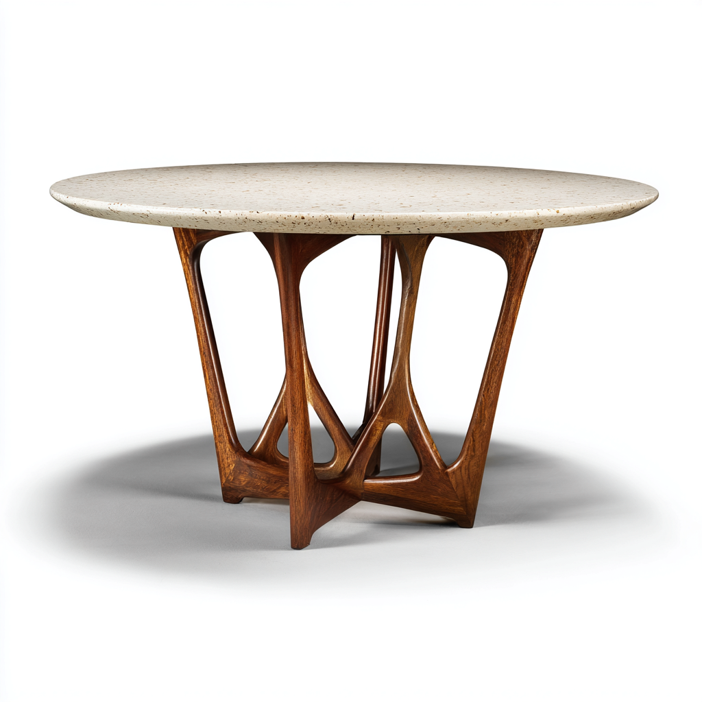 Mesa de comedor de madera y piedra 130x130x76 cm beige - nogal diseño artístico apta para comedor-Zamiiacorner