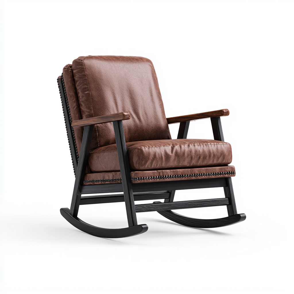 Mecedora piel tapizada 105x82x107 cm - marrón - negro - estilo clásico para salón-Zamiiacorner