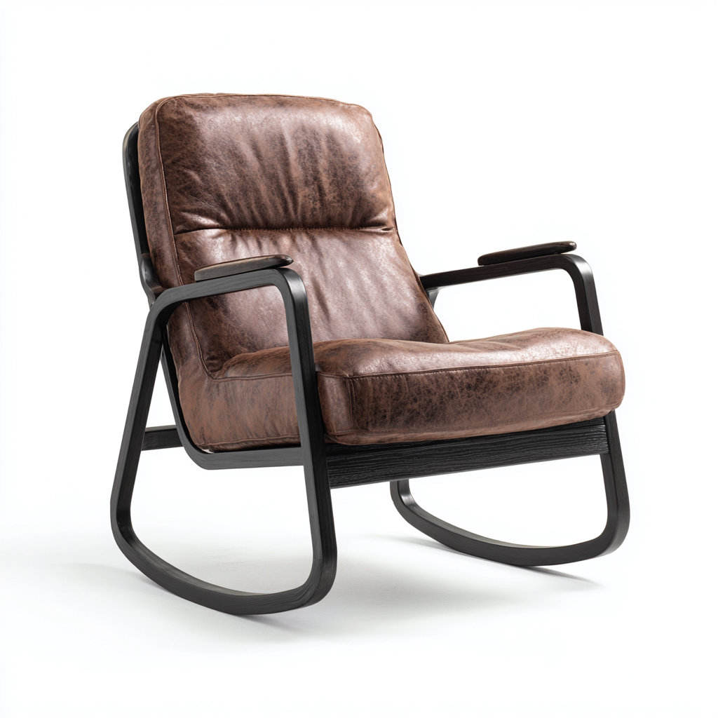 Mecedora piel tapizada 103x78x105 cm - marrón - negro - diseño contemporáneo para salón-Zamiiacorner