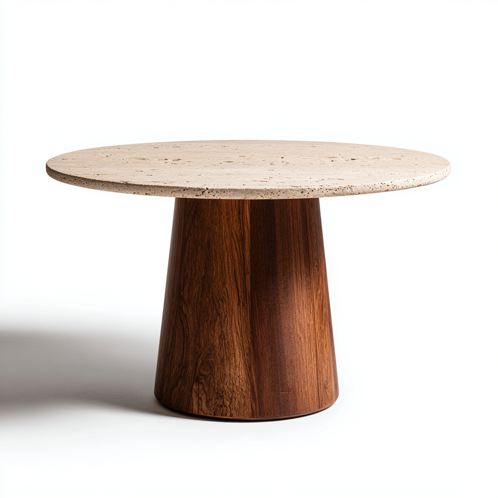 Mesa de comedor de madera y travertino 130x130x76 cm beige - nogal diseño moderno apta para comedor-Zamiiacorner