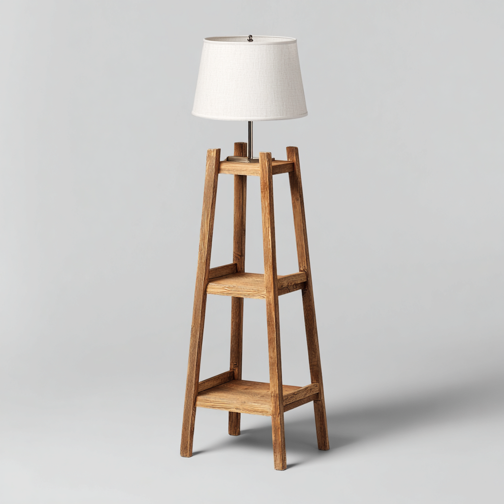 Lámpara de pie madera - tela 150x35 cm - natural - beige - para salón - dormitorio - diseño moderno-Zamiiacorner