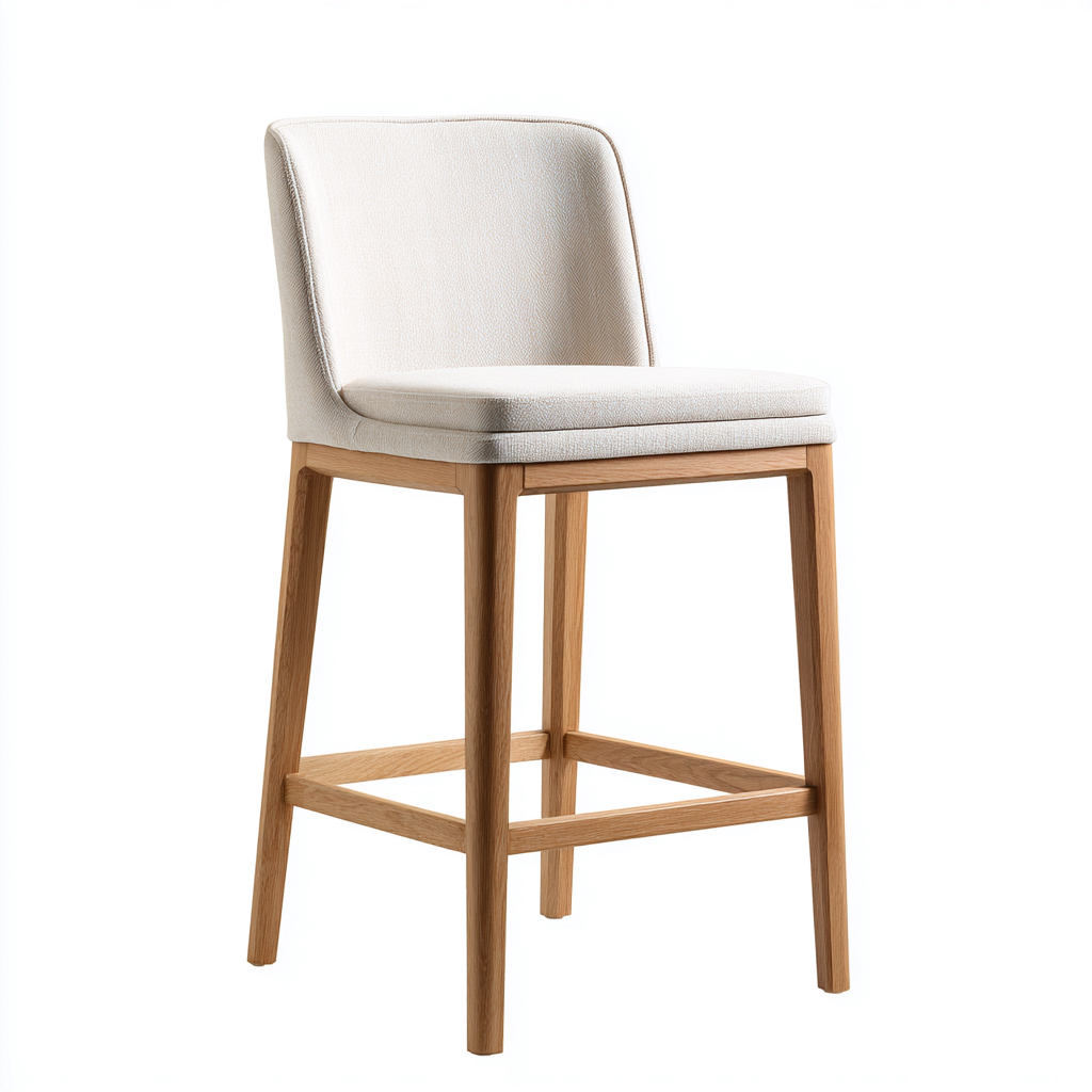 Taburete de bar tapizado 45x45x108 cm tela beige y madera color natural para comedor diseño moderno-Zamiiacorner