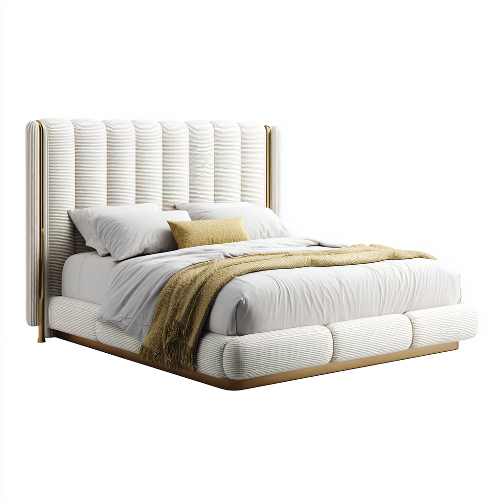 Cama matrimonial tapizada 200x180x125 cm - beige - estilo moderno para dormitorio-Zamiiacorner