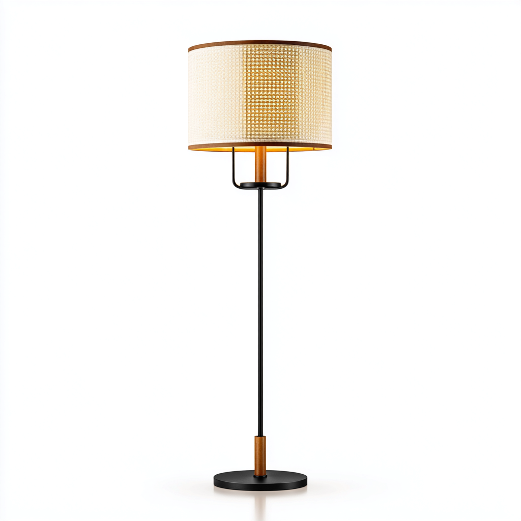 Lámpara de pie metal - mimbre 150x30 cm - natural - negro - para salón - dormitorio - diseño moderno-Zamiiacorner