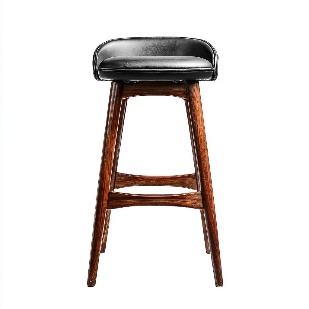 Taburete de bar madera oscura 45x40x88 cm asiento y respaldo negro efecto piel para comedor diseño industrial-Zamiiacorner