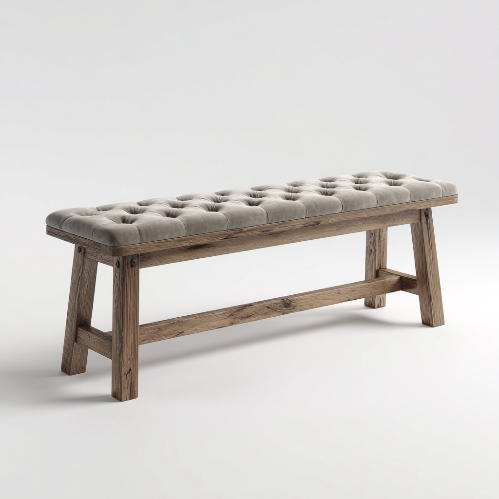 Banco de dormitorio tapizado 122x34x45 cm - gris claro - madera - diseño clásico - apta para dormitorio-Zamiiacorner