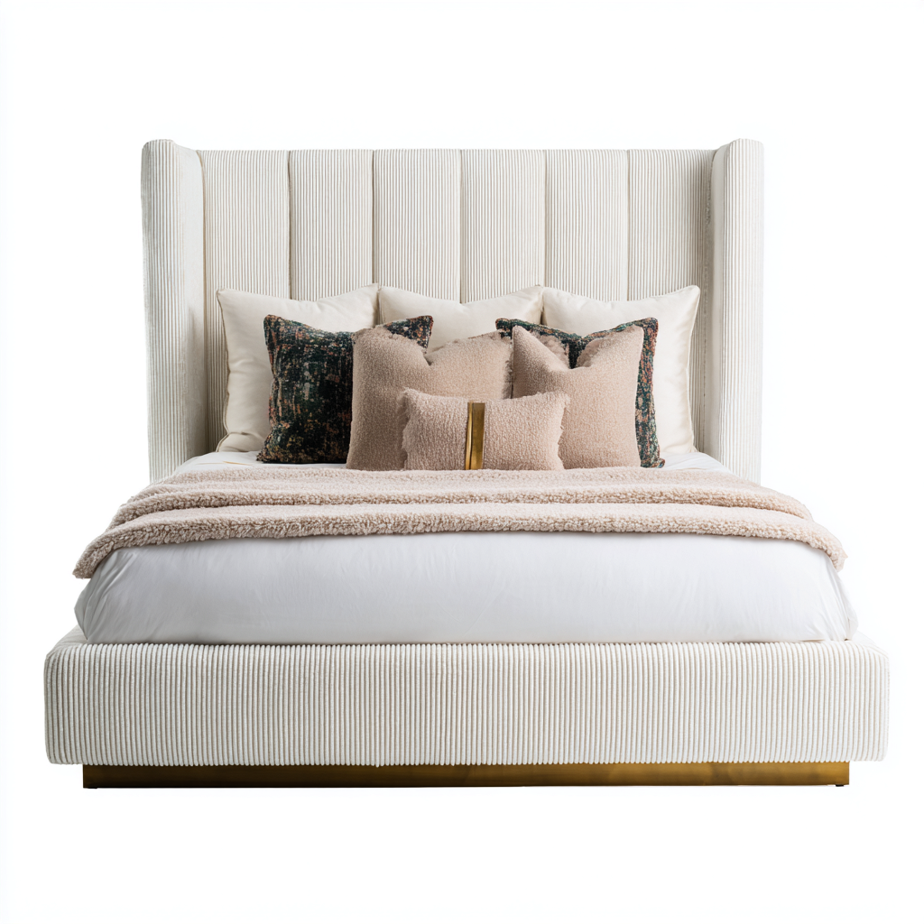Cama matrimonial tapizada 200x180x135 cm - beige - estilo moderno para dormitorio-Zamiiacorner