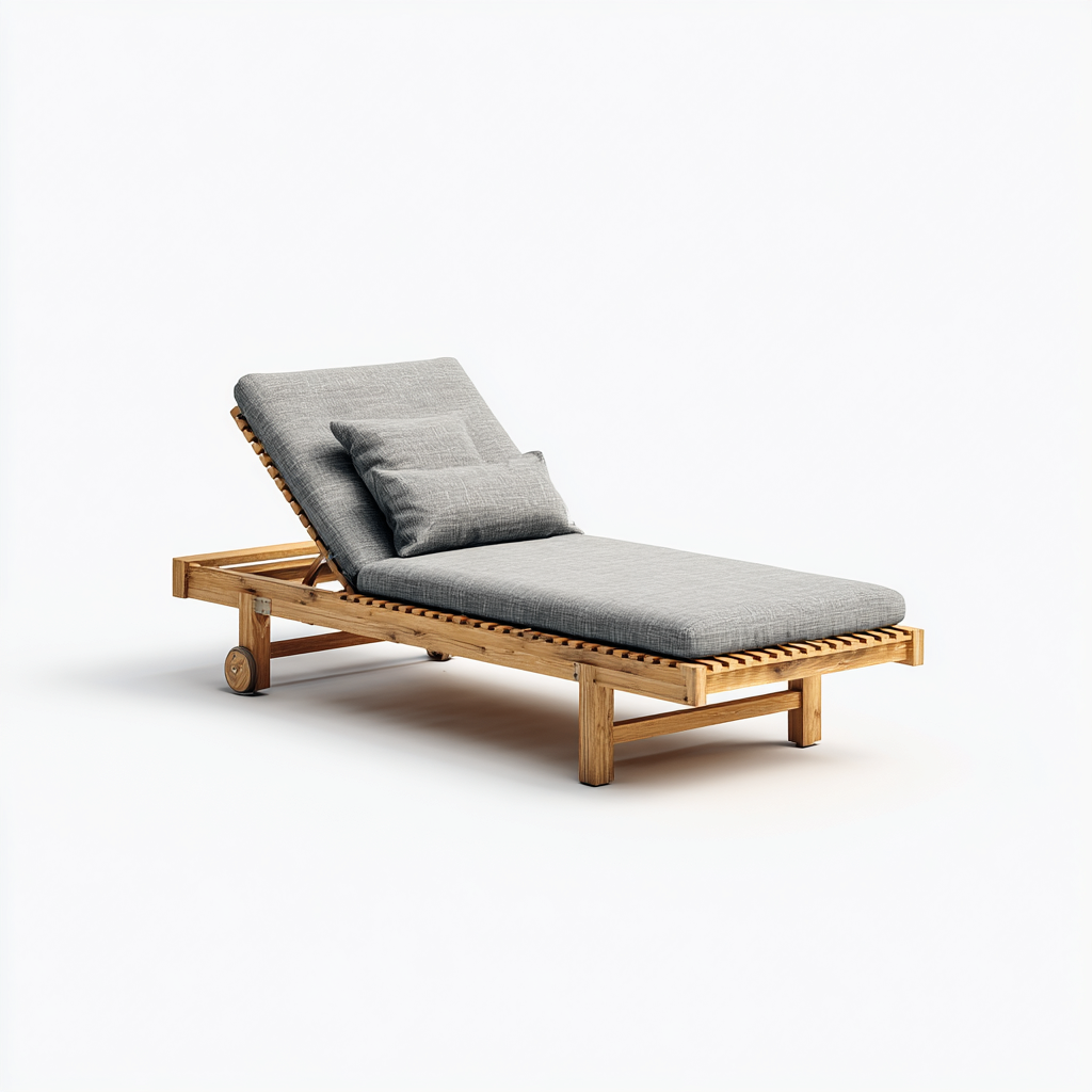 Tumbona de jardín madera de teca 198x66x32 cm gris uso exterior con ruedas - diseño moderno-Zamiiacorner