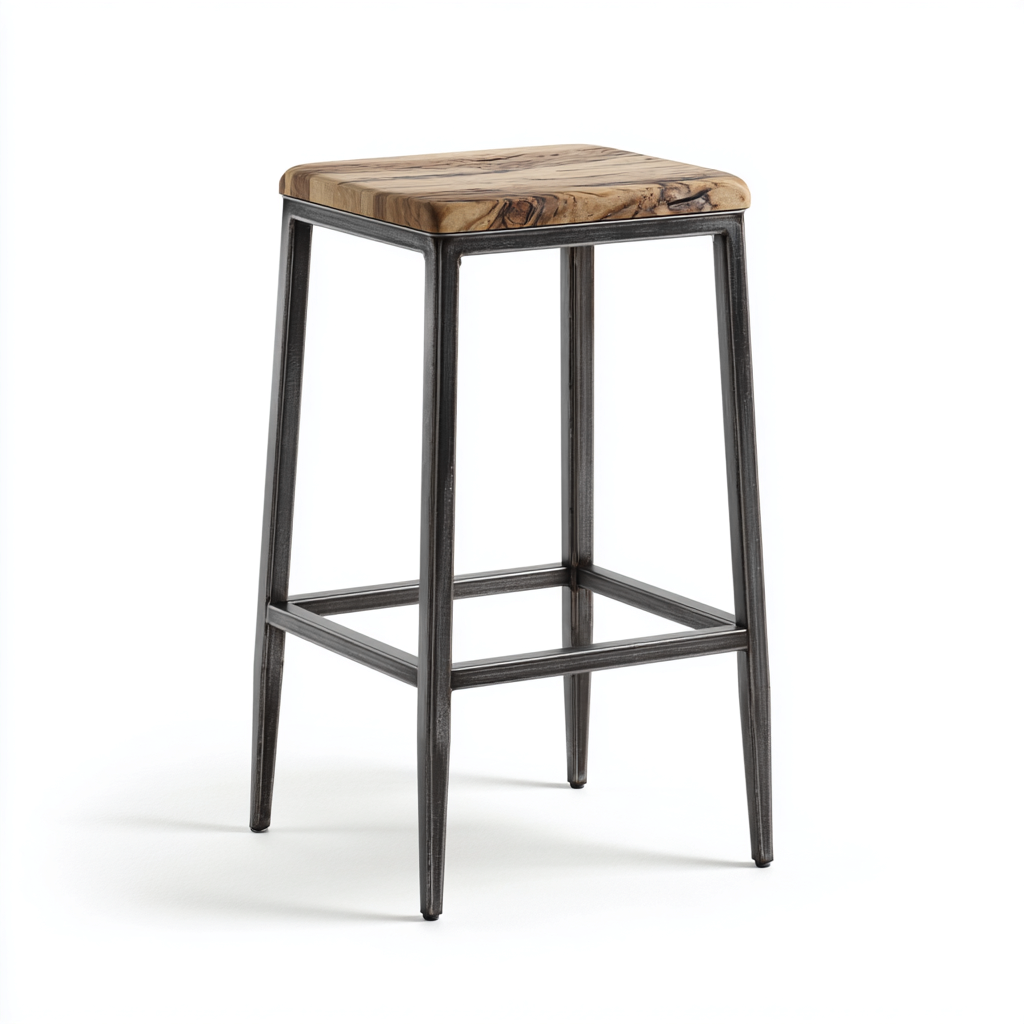 Taburete de bar metal y madera 40x35x75 cm color natural - gris para comedor estilo industrial-Zamiiacorner