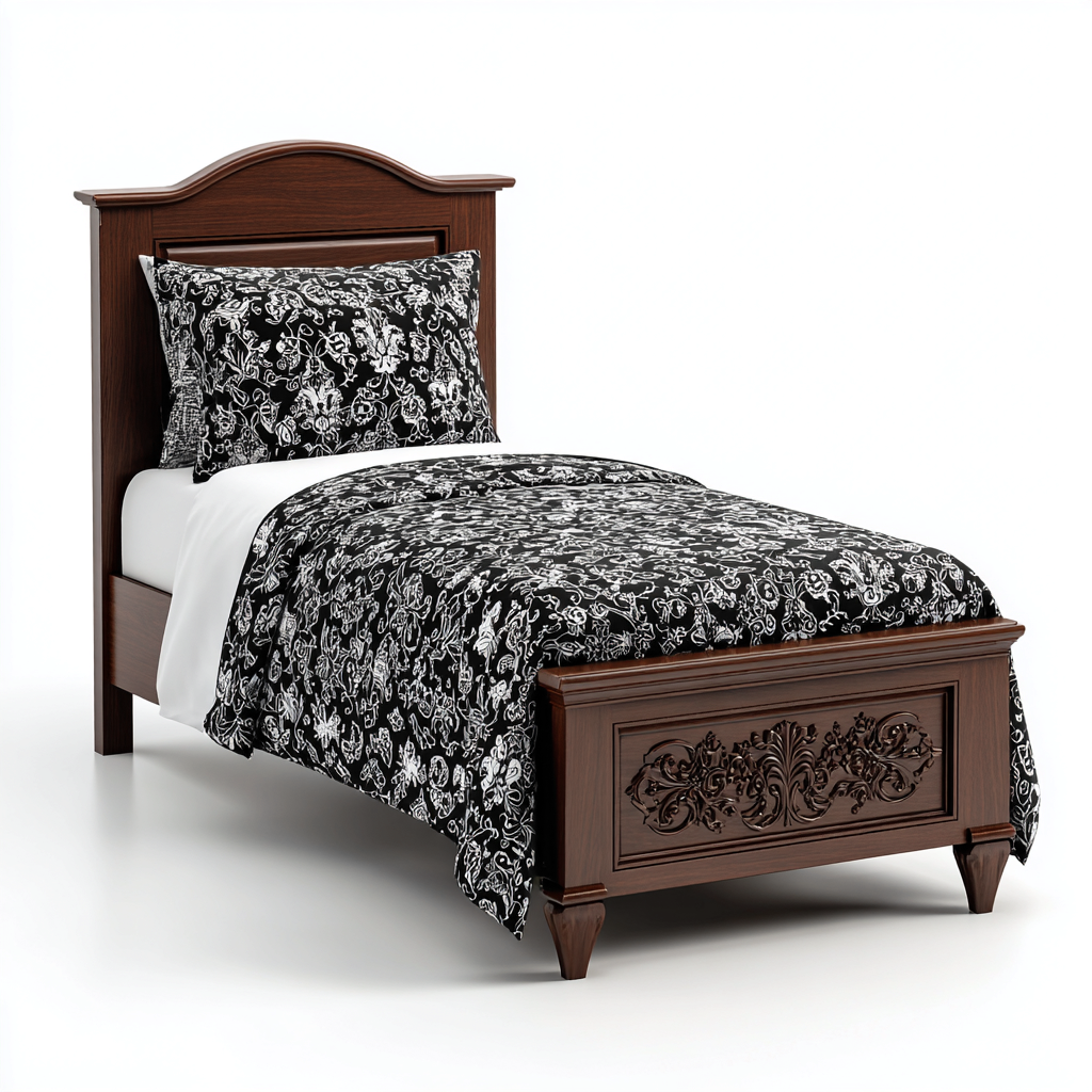 Cama individual de madera 200x100x120 cm - marrón oscuro - diseño clásico con tallado decorativo para dormitorio-Zamiiacorner