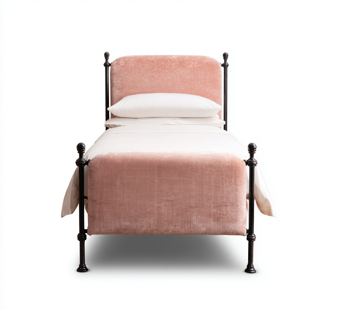 Cama individual tapizada 200x100x120 cm - rosa - diseño clásico con cabecero y pie de cama para dormitorio-Zamiiacorner
