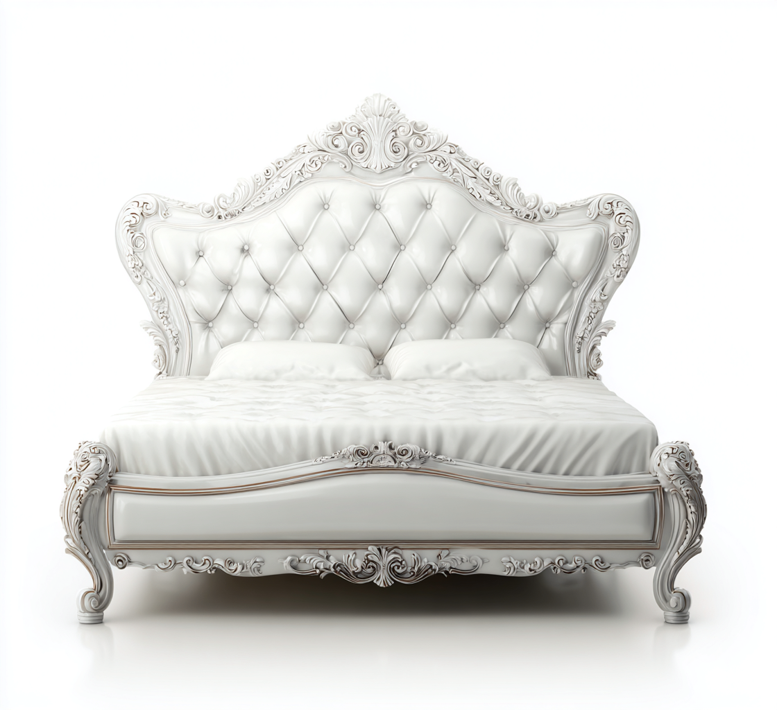 Cama matrimonial de madera tapizada 200x180x145 cm - blanco - diseño clásico - apta para dormitorio-Zamiiacorner