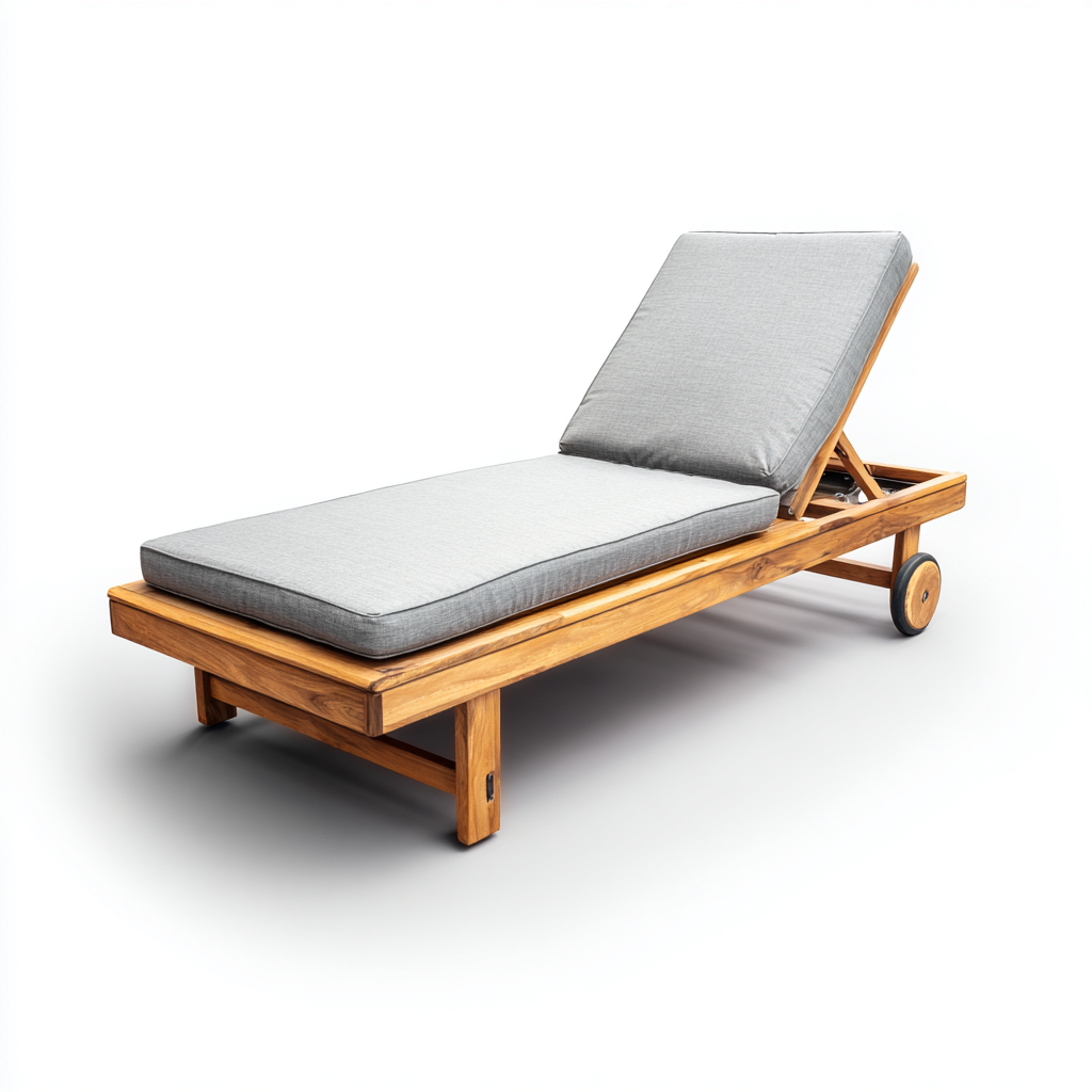 Tumbona de jardín madera de teca 200x68x32 cm gris uso exterior con ruedas - diseño moderno-Zamiiacorner