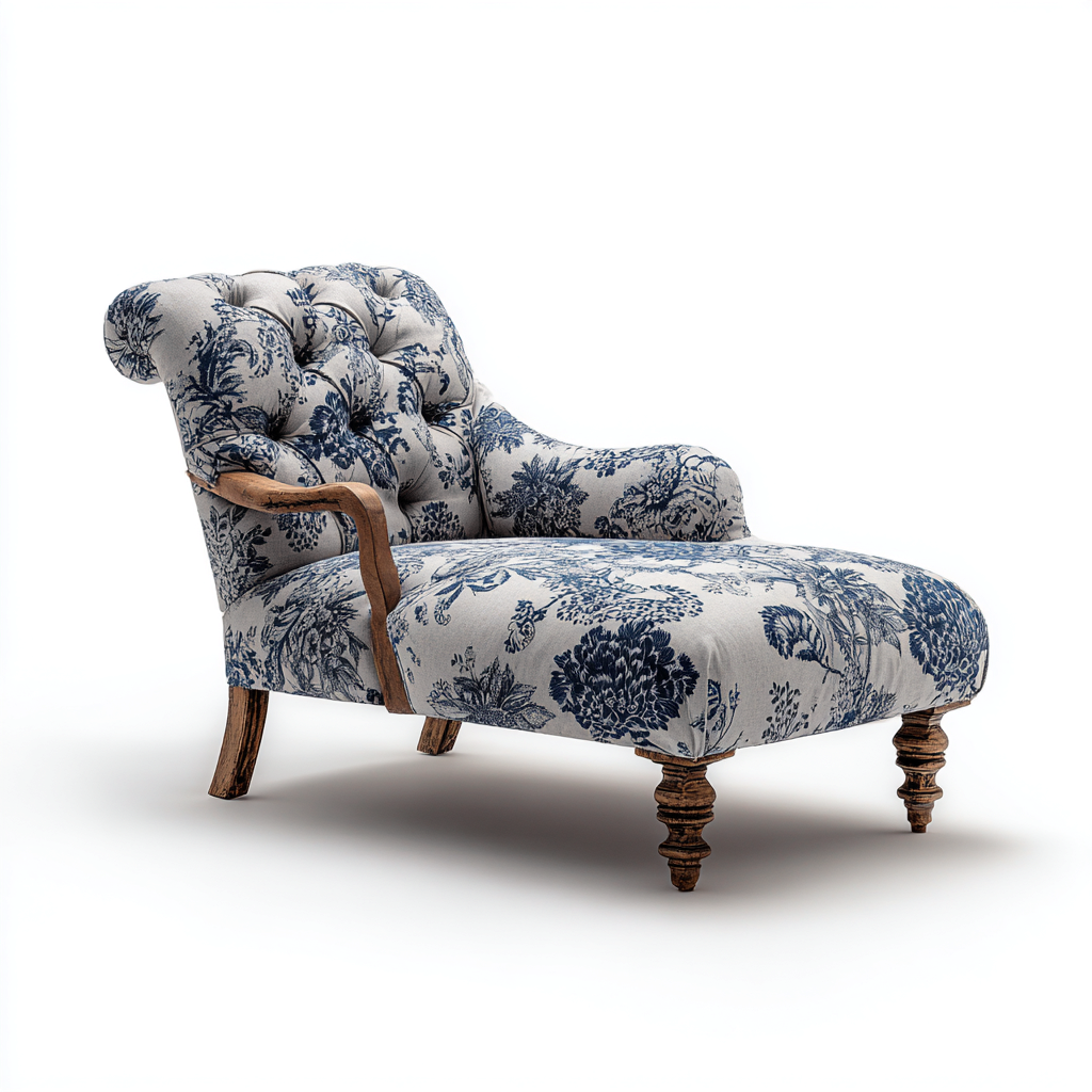 Chaise longue  tela 175x75x86 cm - azul - gris - diseño clásico para salon-Zamiiacorner