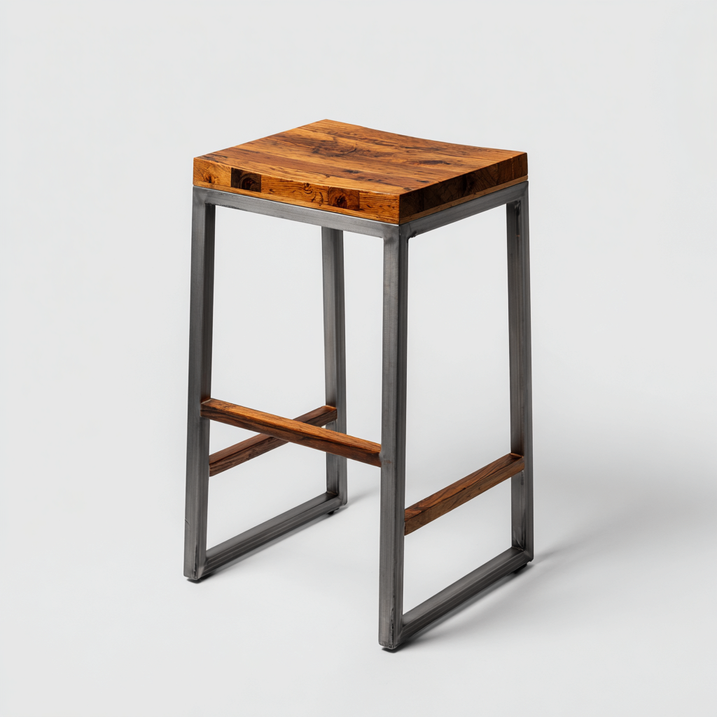 Taburete de bar metal y madera 40x35x75 cm color natural - gris para comedor estilo industrial-Zamiiacorner